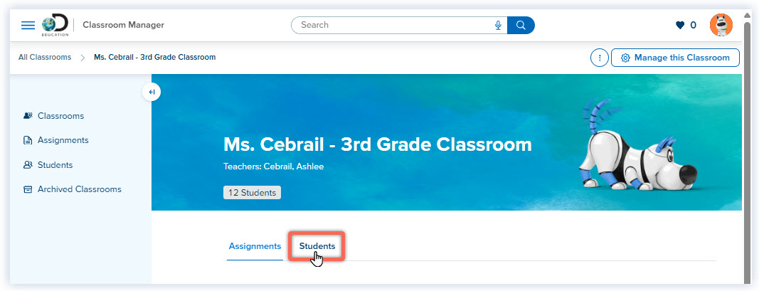 DE_Classroom Manager_Classroom Selected_Click student to open student list.jpg