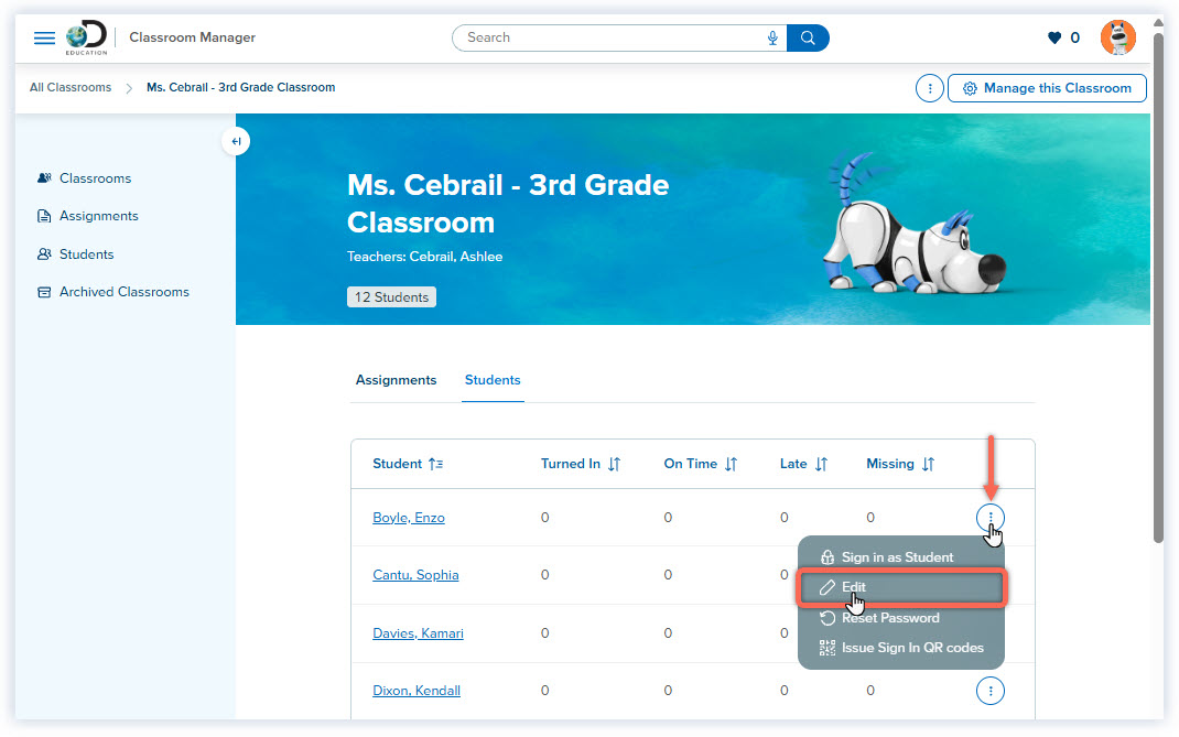 DE_Classroom Manager_Classroom Selected_Click Edit for student.jpg