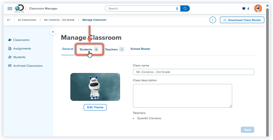 DE_Classroom Manager_Classroom Selected_Select Students_Cisneros.png