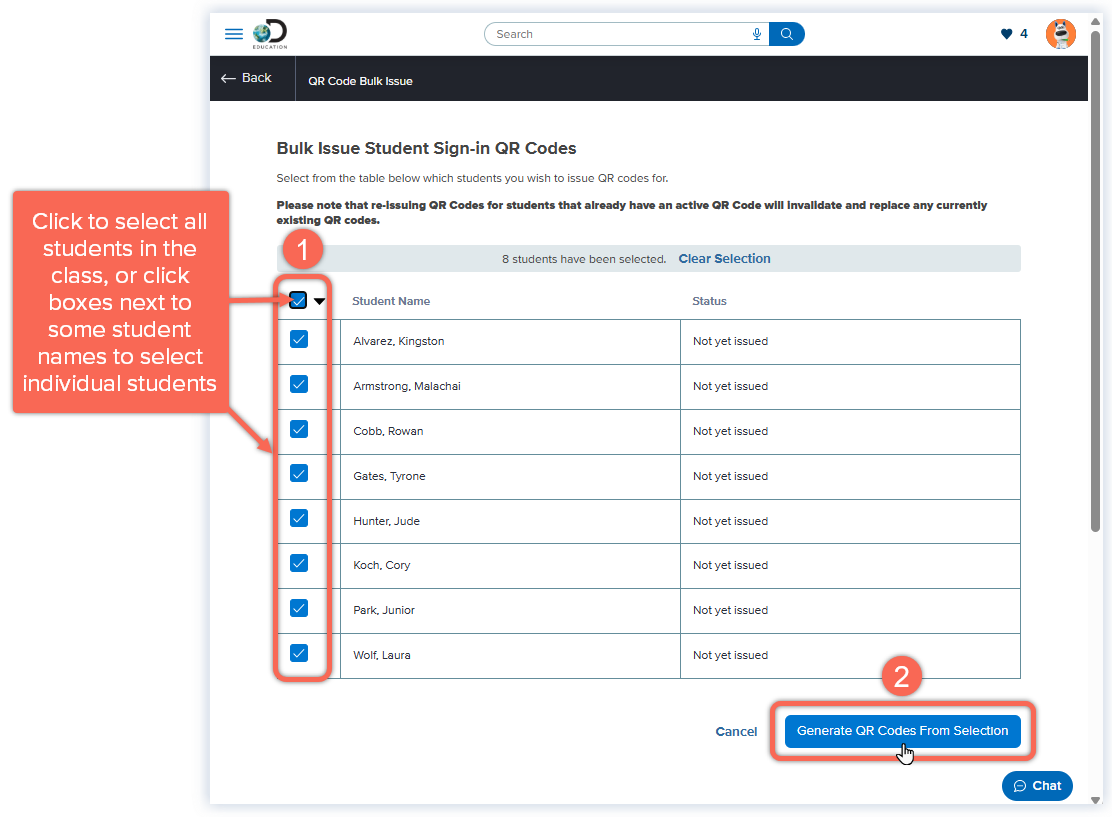 DE_Teacher _Bulk Generate QR Code window_select students_Cisneros.png