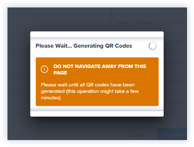 DE_Teacher _Bulk Generate QR Code window_generating codes wait notificaiton_Cisneros.png