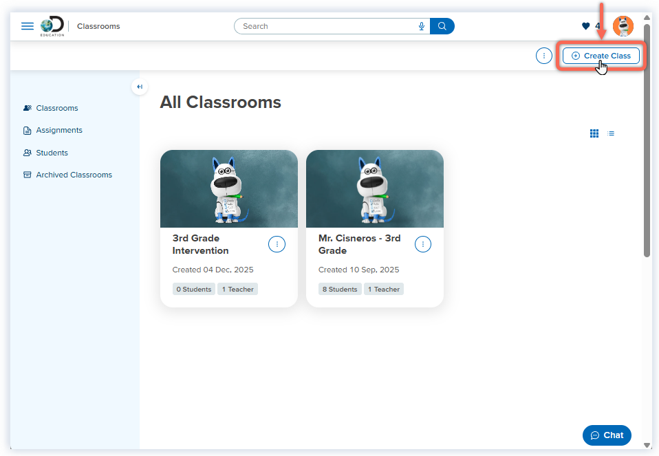 DE_All Classrooms Page_Teacher_Click Create Class_Cisneros.png
