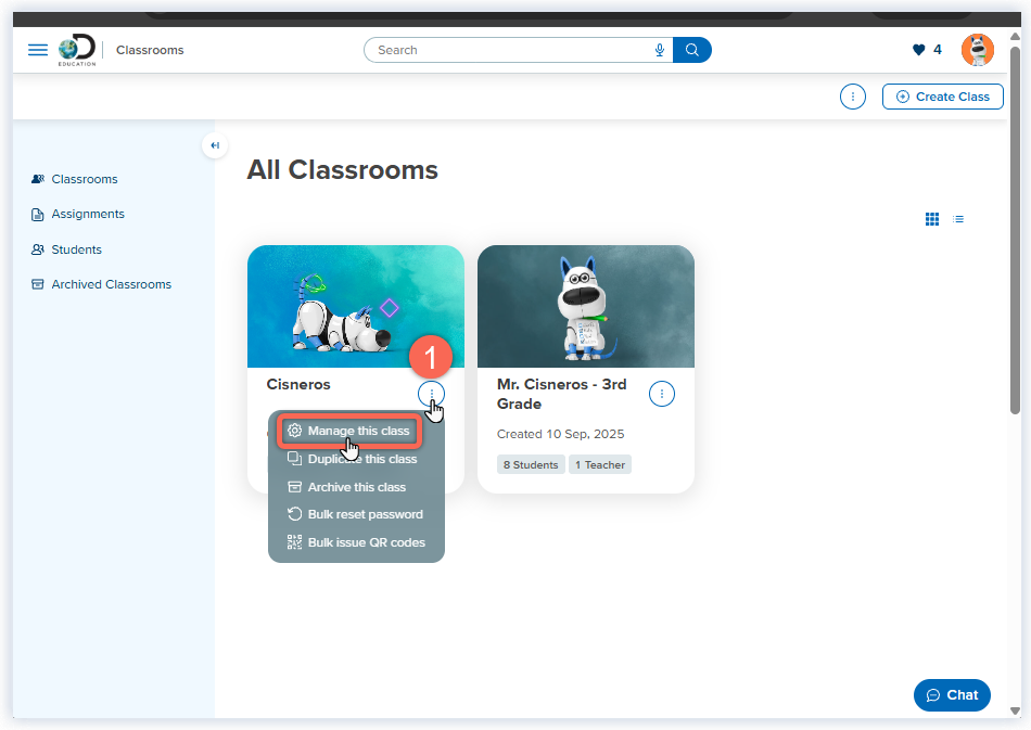 DE_All Classrooms Page_Select Manage Classroom_Cisneros 2 classes.png