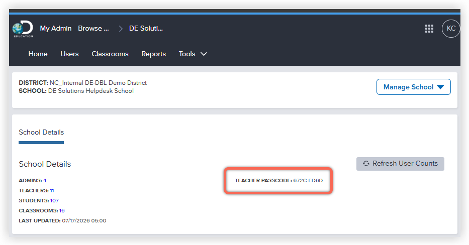 DE_Admin Dashboard_School_Find Passcode.png