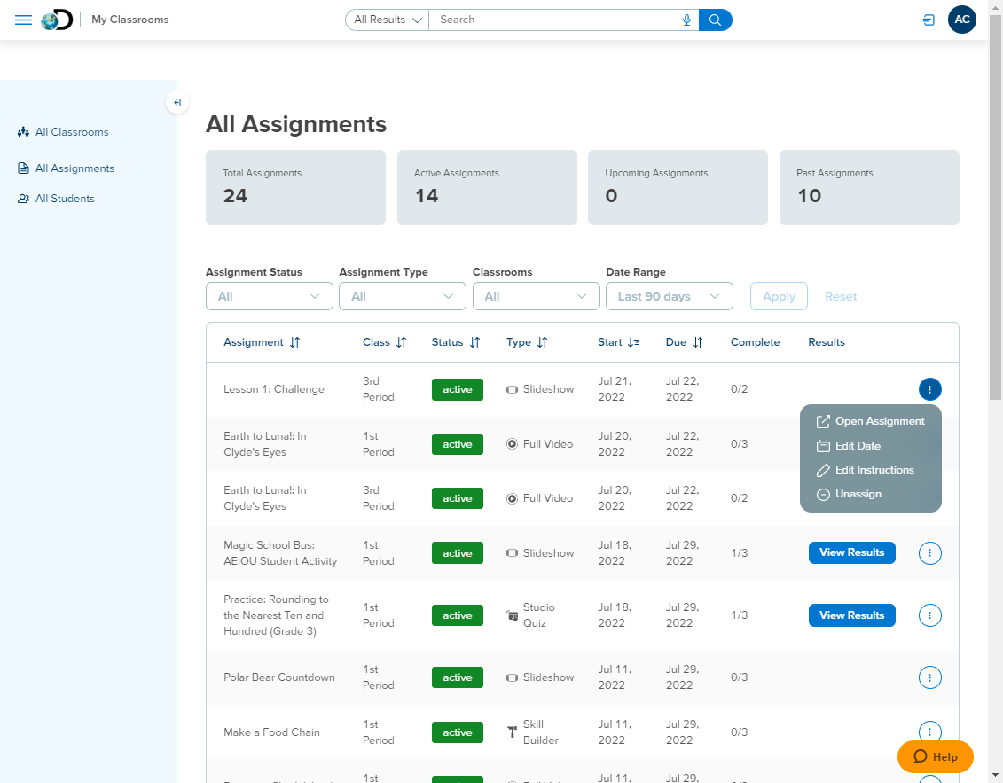 All Assignments – Discovery Education Help Center